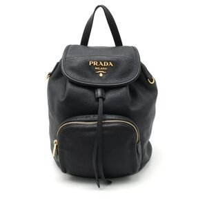 Black (Nero) Prada Leather Backpack IBZ035 with Gold Hardware